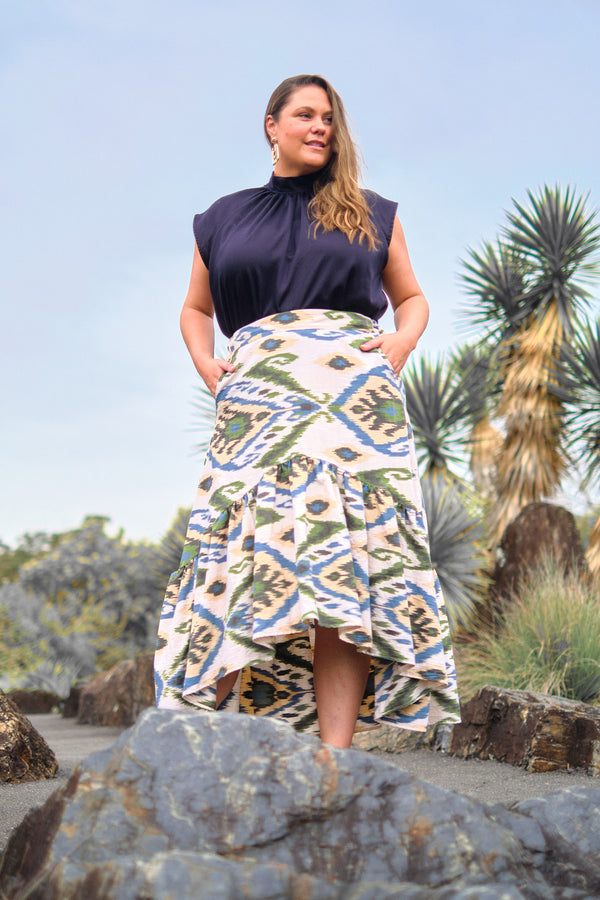 Salma Asymmetric Frill Skirt - Peacock (Organic Cotton)