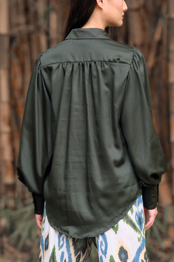 Rumi Button Up Shirt - Forest Green (Tencel)