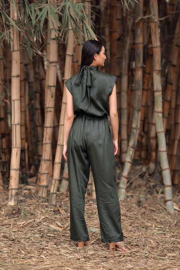 Simi High Neck Blouse - Forest Green (Tencel)