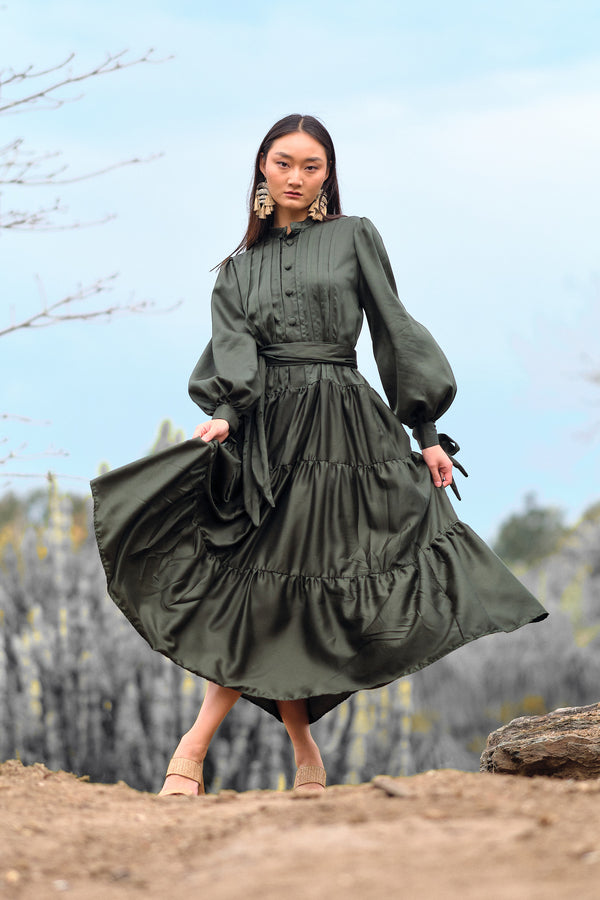 Afsana Three Tiered Maxi Dress - Forest Green