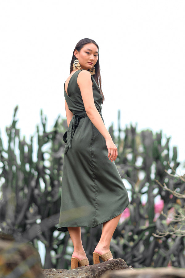 Soma Midi Wrap Dress - Forest Green (Tencel)